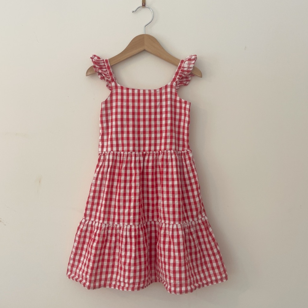 GAP EUC Red Gingham Light Weight Tiered Picnic Dress w/ Smocked Back